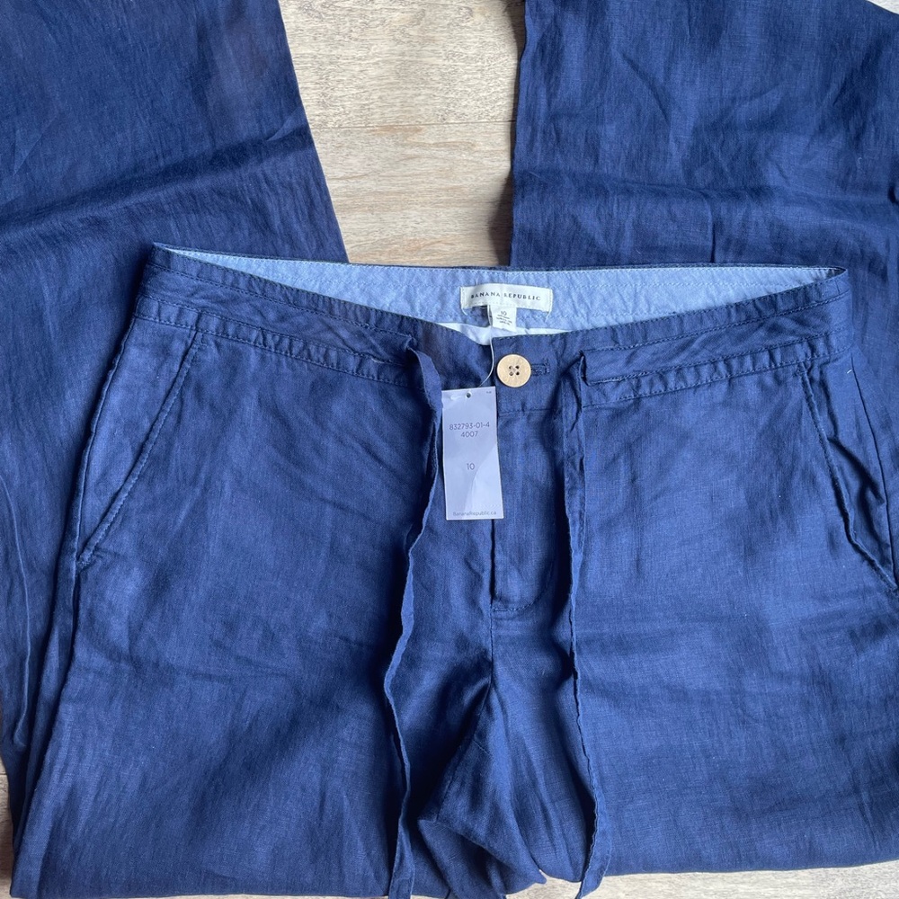 NWT 100% Linen Navy Drawstring Pants Banana Republic